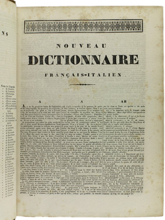 GRAND DICTIONNAIRE FRANÇAIS-ITALIEN Tome Premier (Français-Italien).