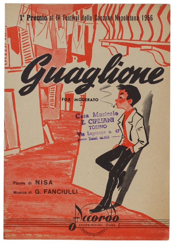GUAGLIONE. Spartito x canto mandolino o fisarmonica
