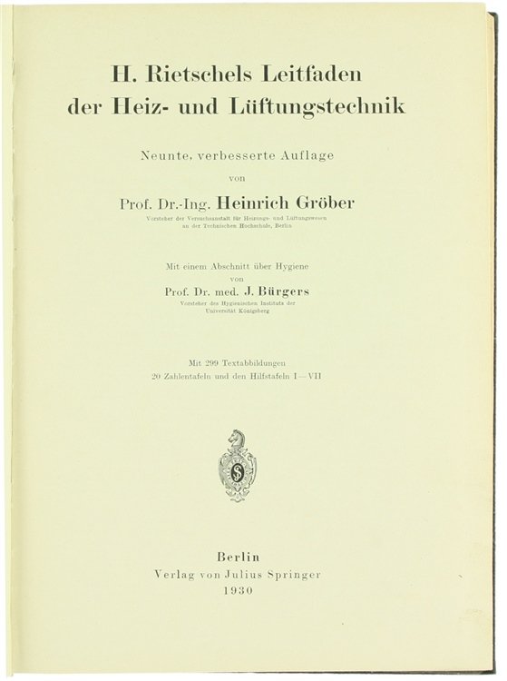 H. RIETSCHELS LEITFADEN DER HEIZ- UND LÜFTUNGSTECHNIK. Mit einem Abschnitt …