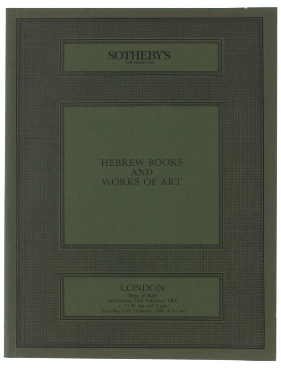 HEBREW BOOKS AND WORKS OF ART. Days of Sale 12th …