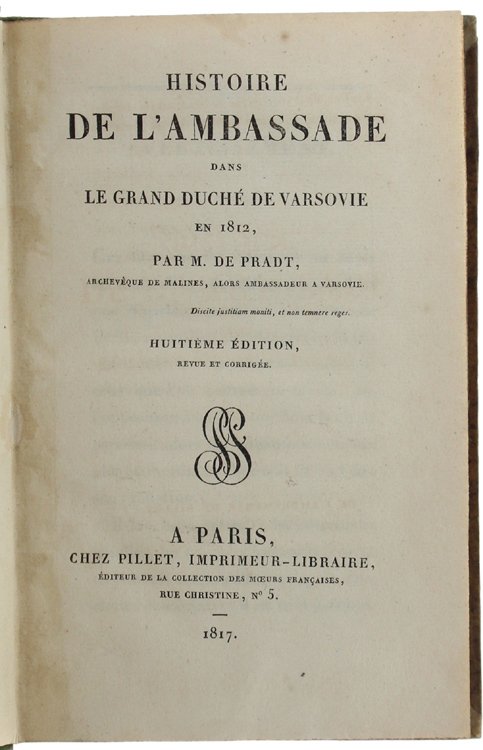 HISTOIRE DE L'AMBASSADE DANS LE GRAND DUCHE' DE VARSOVIE EN …