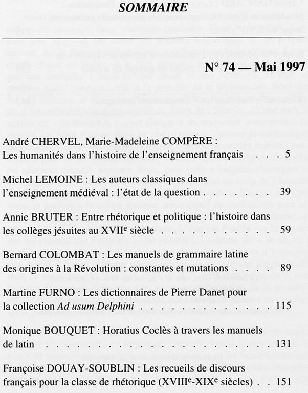 HISTOIRE DE L'EDUCATION. N° 74 - mai 1997.