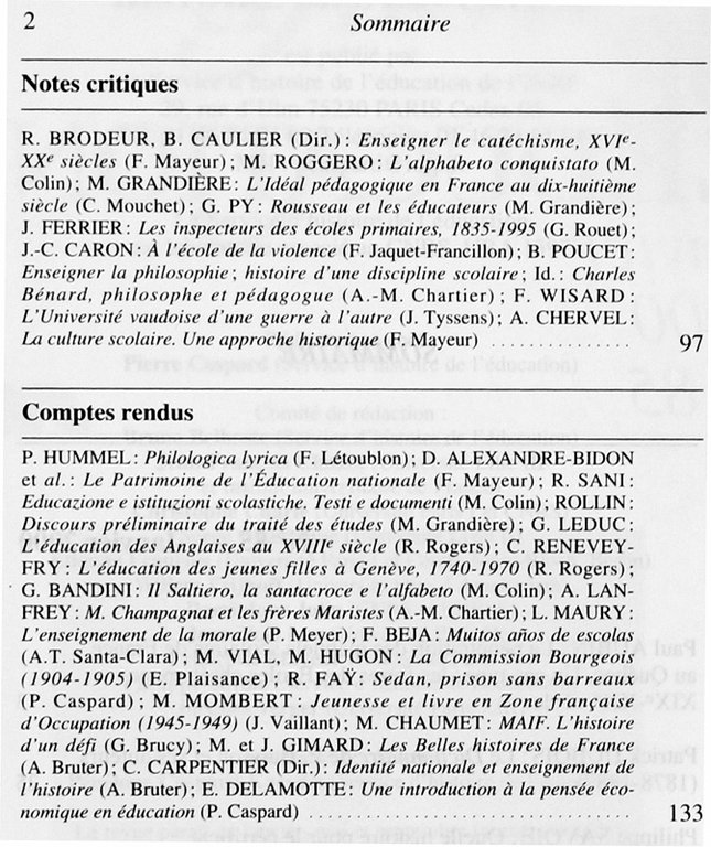 HISTOIRE DE L'EDUCATION. N° 85 - janvier 2000.