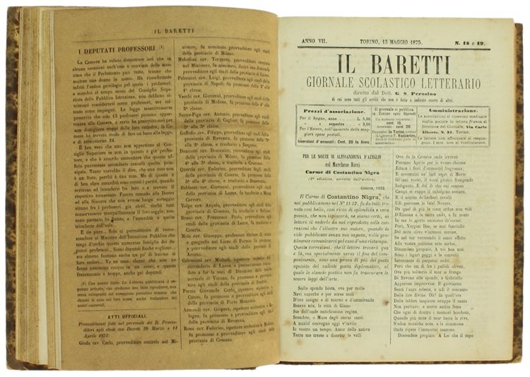 IL BARETTI - GIORNALE SCOLASTICO LETTERARIO (annata completa 1875 in …