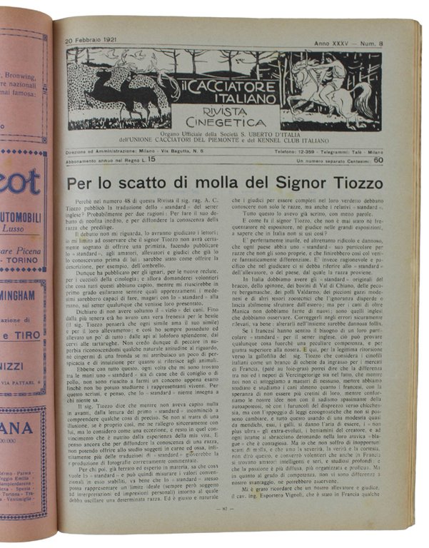 IL CACCIATORE ITALIANO - Annata 1921 completa.