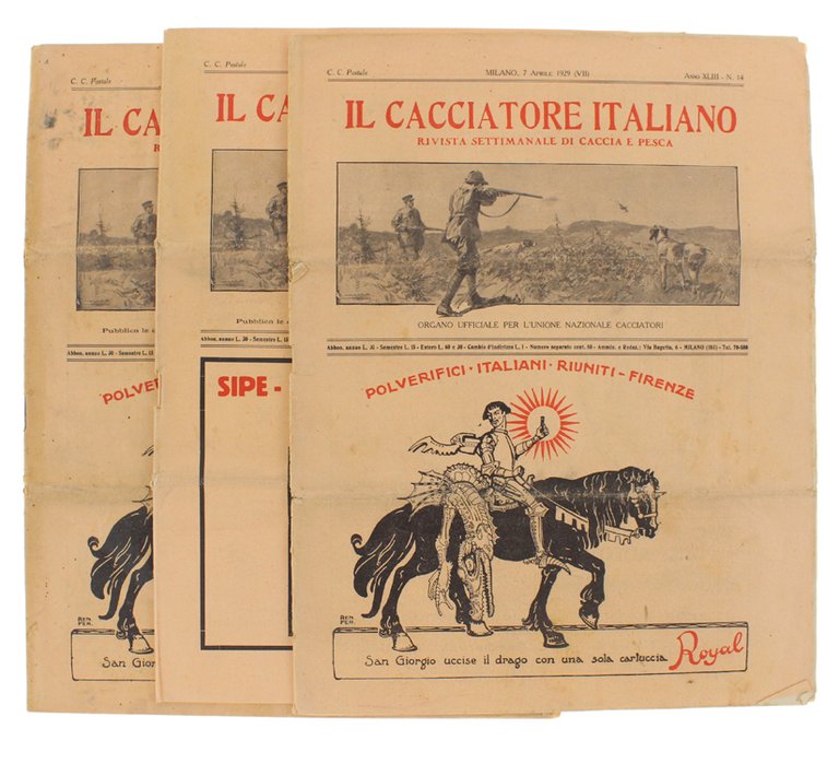 IL CACCIATORE ITALIANO. ANNO 1929 - Numeri 14, 25, 39.