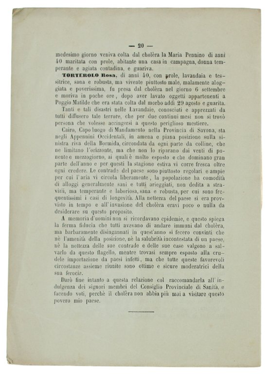 IL CHOLERA NEL COMUNE DI CAIRO mri mesi di agosto …