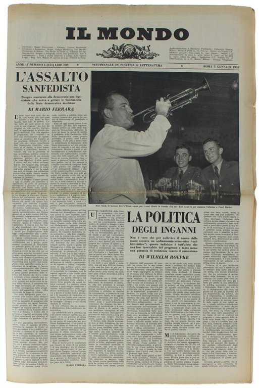 IL MONDO. Annata 1952 completa - Settimanale Politico Economico e …