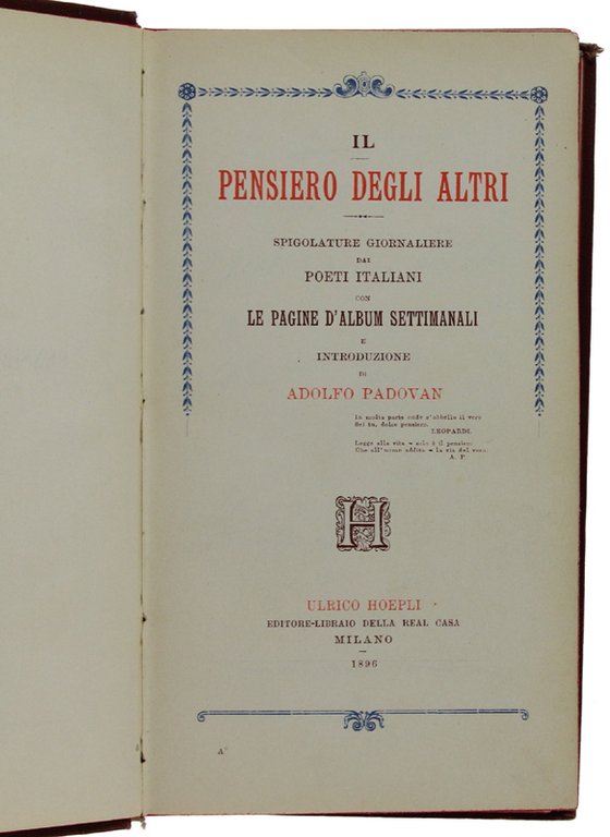 IL PENSIERO DEGLI ALTRI. Spigolature giornaliere dai poeti italiani con …