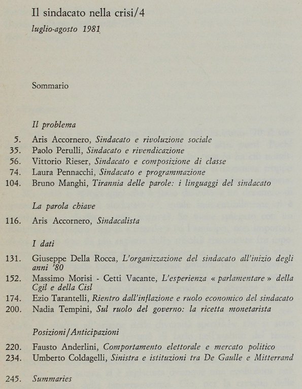 IL SINDACATO NELLA CRISI - Laboratorio Politico, anno 1 n.4 …