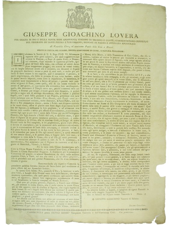 INFORMATA LA SANTITA' DI N.S. PAPA PIO VI FELICEMENTE REGNANTE …