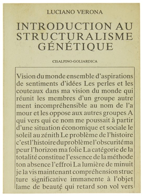INTRODUCTION AU STRUCTURALISME GENETIQUE.
