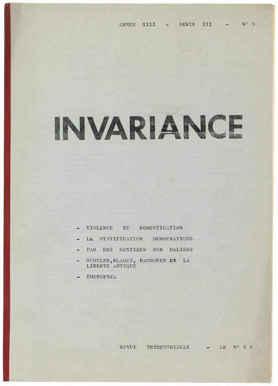 INVARIANCE. Année XIII - Série III - N. 9. Octobre-Décembre …