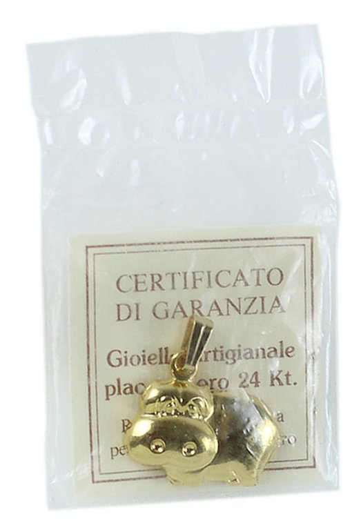 IPPOPOTAMO: GIOIELLO ARTIGIANALE PLACCATO ORO 24 KT (nuovo, con certificato …