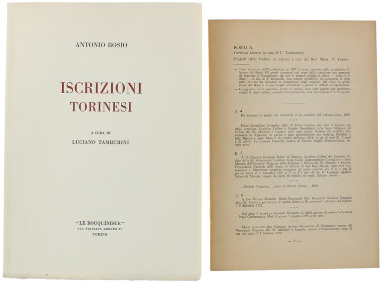 ISCRIZIONI TORINESI. [Completo col fascicolo della traduzione in italiano]