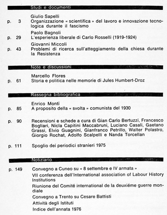 ITALIA CONTEMPORANEA n. 125. Ottobre dicembre1976.