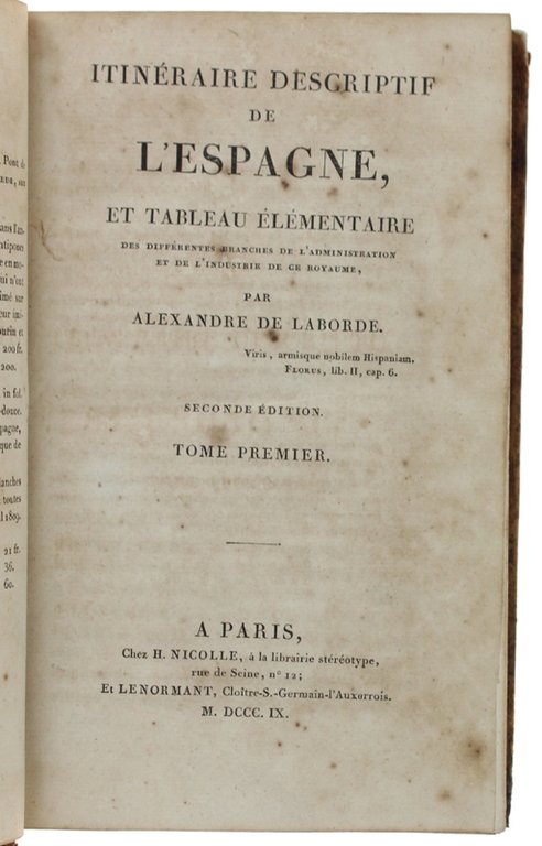 ITINÉRAIRE DESCRIPTIF DE L' ESPAGNE. Tome premier.