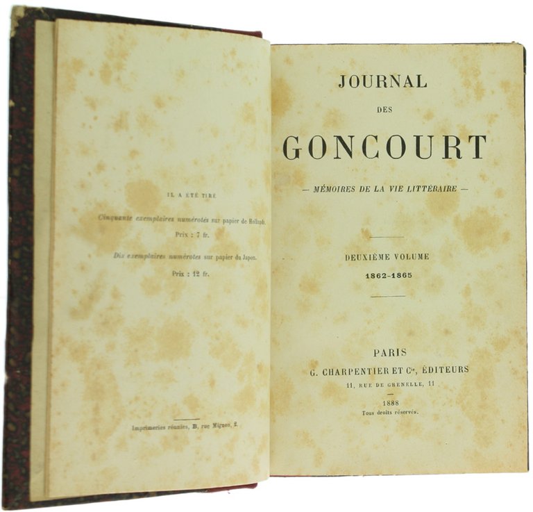 JOURNAL DES GONCOURT - Mémoires de la vie littéraire. Deuxième …