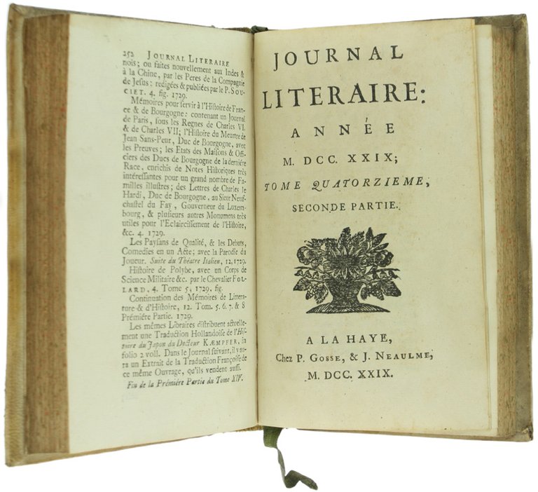 JOURNAL LITERAIRE: ANNEE M.DCC.XXIX. Tome Quatorzième. Première Partie - JOURNAL …