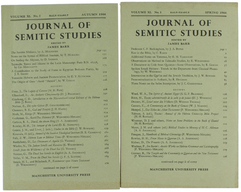 JOURNAL OF SEMITIC STUDIES. Volume XI - No. 1 - …