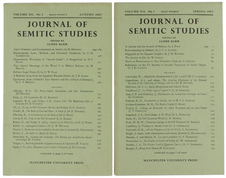 JOURNAL OF SEMITIC STUDIES. Volume XII - No. 1 - …