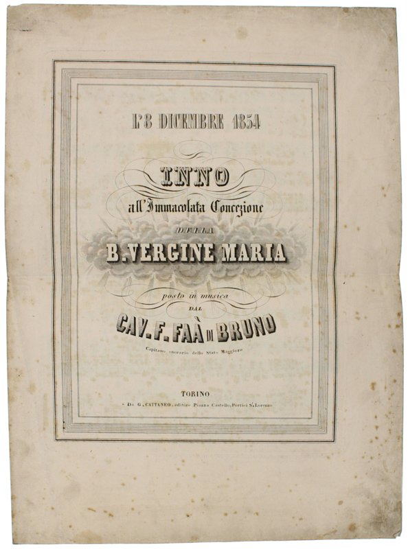 L'8 DICEMBRE 1854 - INNO ALL'IMMACOLATA CONCEZIONE DELLA B.VERGINE MARIA …