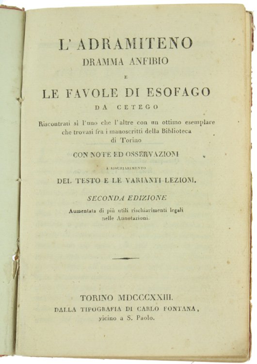 L'ADRAMITENO DRAMMA ANFIBIO e LE FAVOLE DI ESOFAGO DA CETEGO …