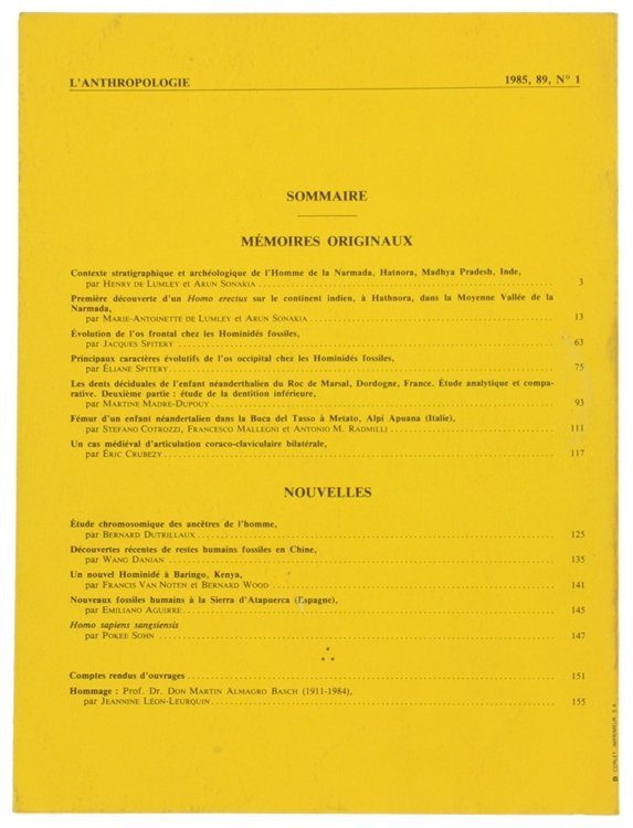 L'ANTHROPOLOGIE. Tome 89 - 1985. No. 1.