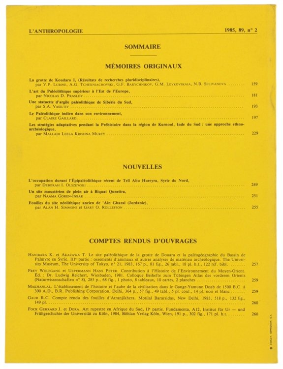 L'ANTHROPOLOGIE. Tome 89 - 1985. No. 2.
