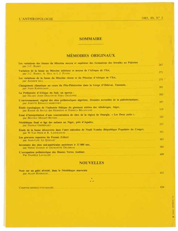 L'ANTHROPOLOGIE. Tome 89 - 1985. No. 3.