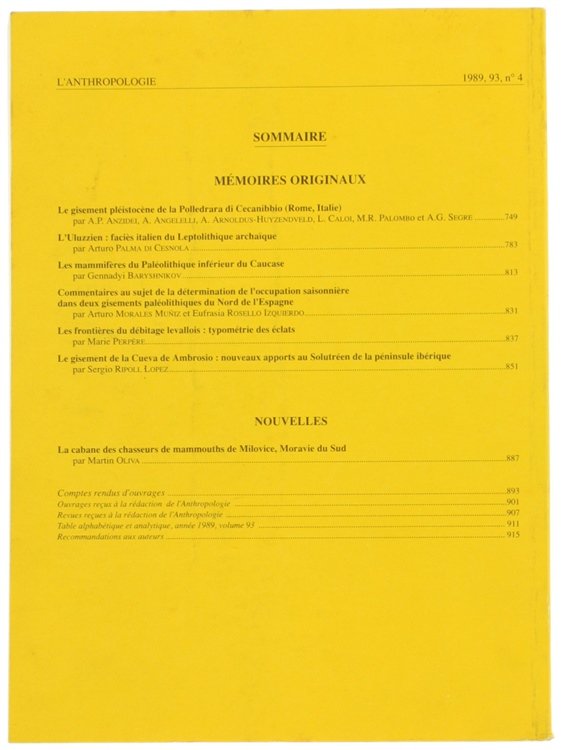 L'ANTHROPOLOGIE. Tome 93 - 1989. No. 4.