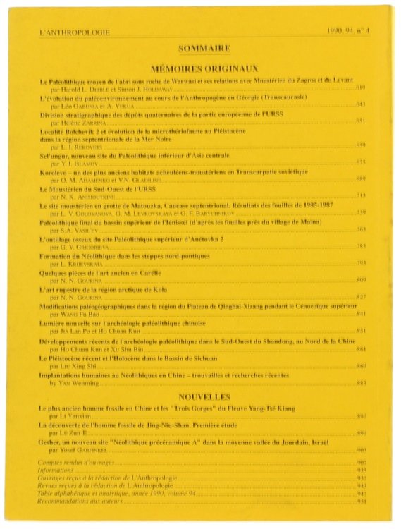 L'ANTHROPOLOGIE. Tome 94 - 1990. No. 4.
