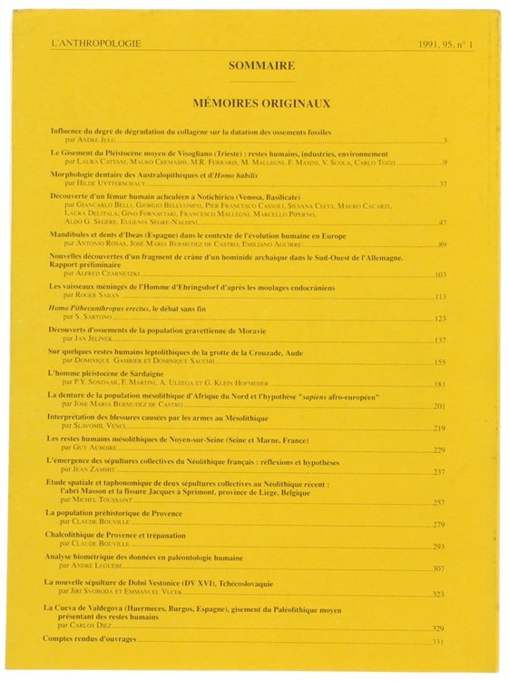 L'ANTHROPOLOGIE. Tome 95 - 1991. No. 1.