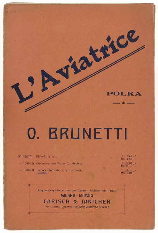 L'AVIATRICE. POLKA. Piccola Orchestra con Pianoforte.