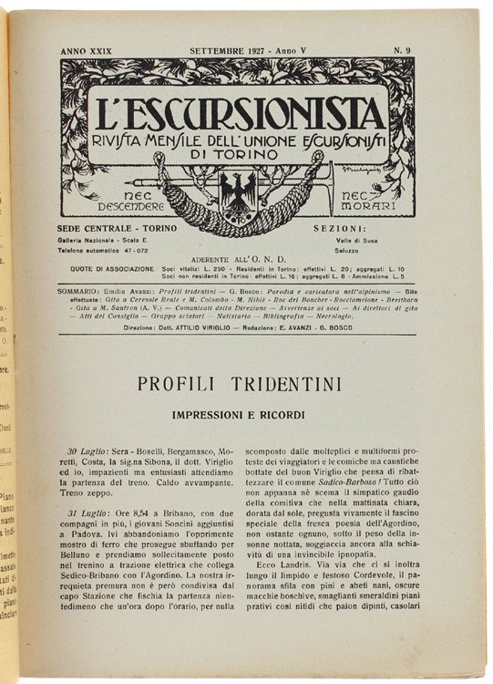 L'ESCURSIONISTA. Anno XXIX N. 9 - Settembre 1927: Alto Adige …