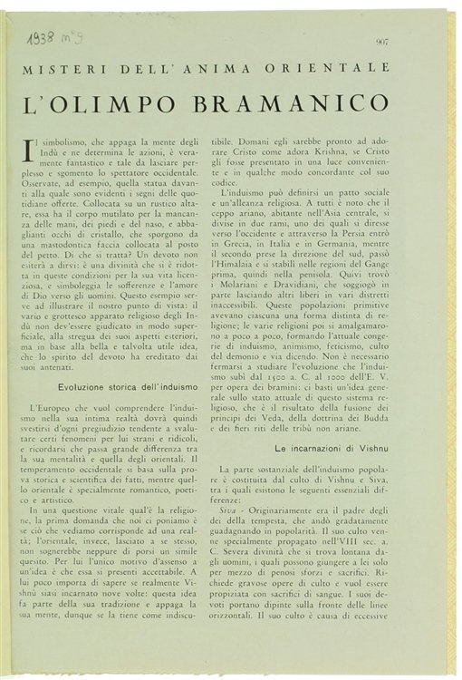 L'OLIMPO BRAMANICO. Misteri dell'anima orientale.