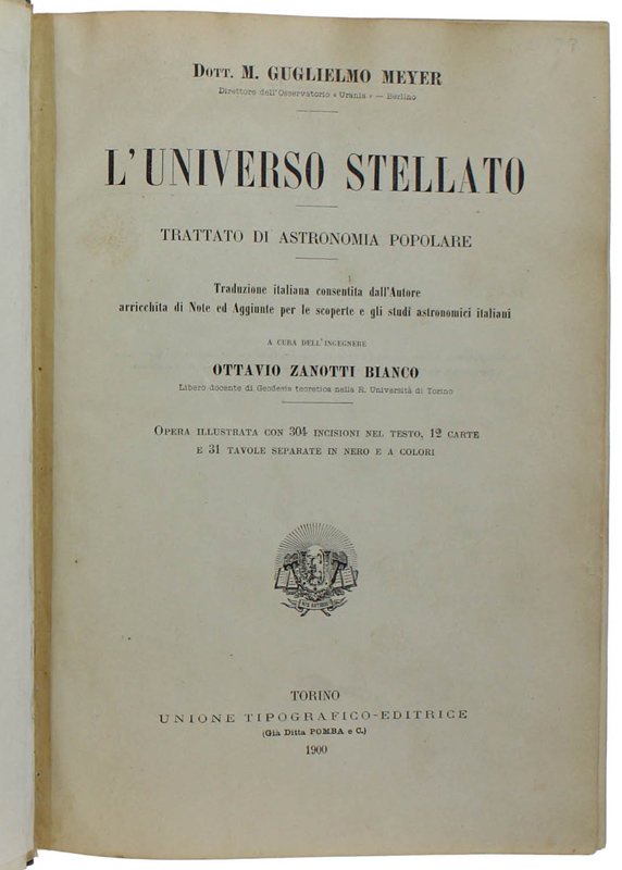 L'UNIVERSO STELLATO. Trattato di astronomia popolare.