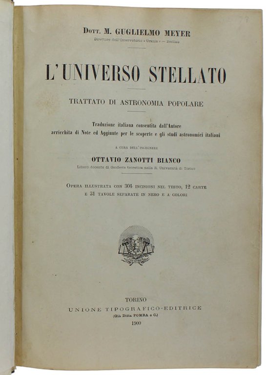 L'UNIVERSO STELLATO. Trattato di astronomia popolare.