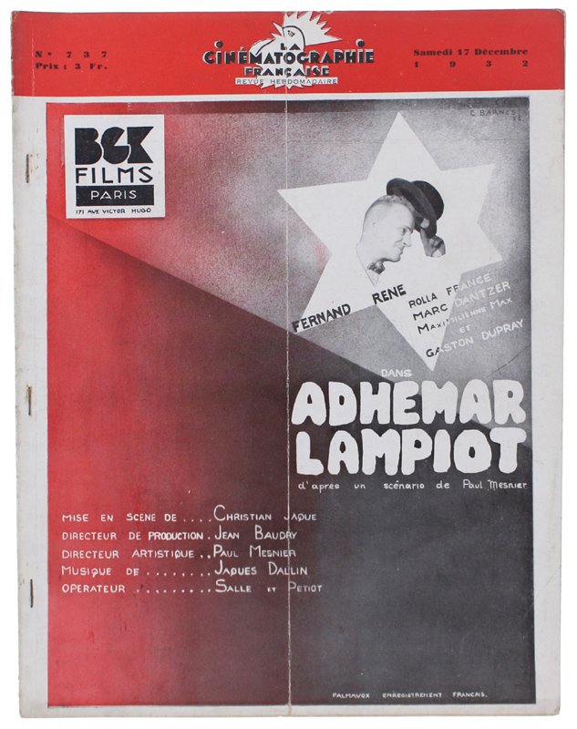 LA CINEMATOGRAPHIE FRANÇAISE N° 737. (complet)
