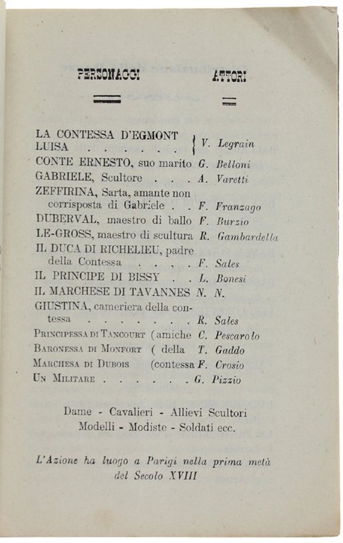 LA CONTESSA D'EGMONT. Ballo in 5 parti e 6 quadri …