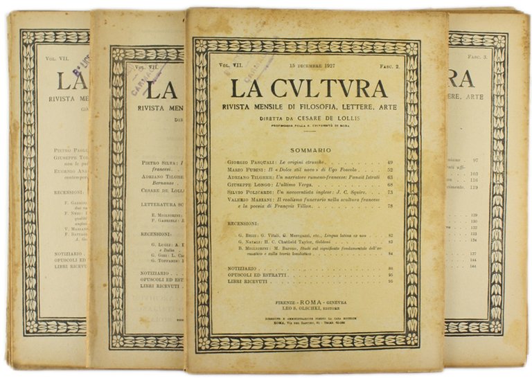 LA CULTURA. Rivista mensile di Filosofia, Lettere, Arte diretta da …