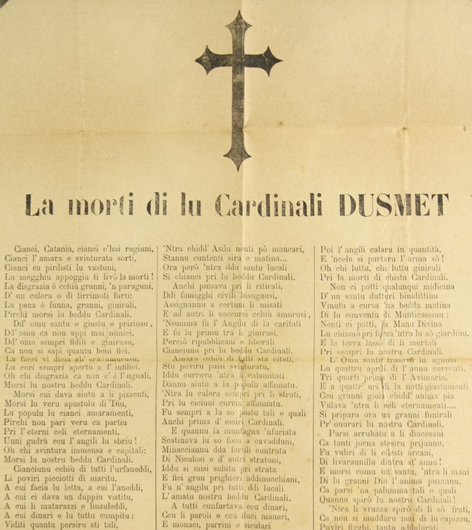 LA MORTI DI LU CARDINALI DUSMET [documento autentico].