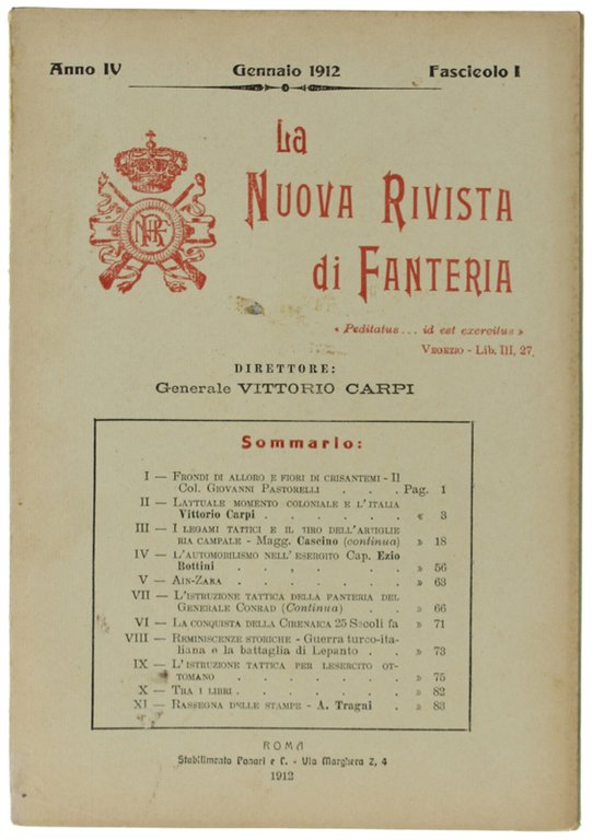 LA NUOVA RIVISTA DI FANTERIA. Gennaio 1912 - Fascicolo I.