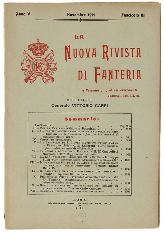 LA NUOVA RIVISTA DI FANTERIA. Novembre 1911 - Fascicolo XI.