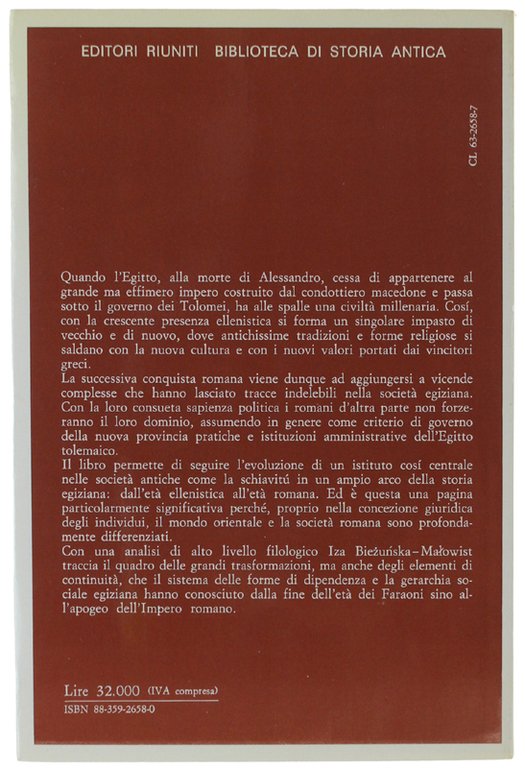 LA SCHIAVITÙ NELL'EGITTO GRECO-ROMANO [come nuovo]