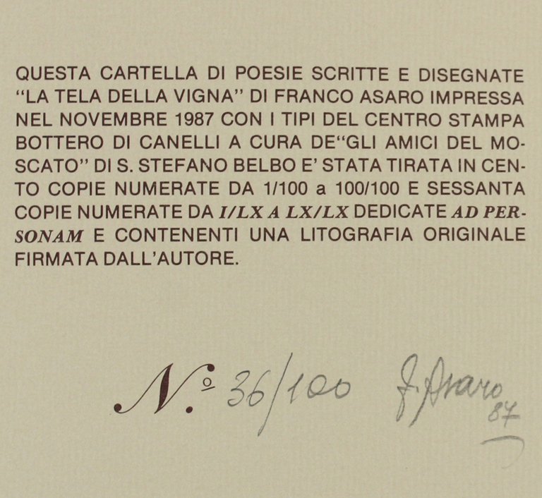 LA TELA DELLA VIGNA. Poesie scritte e disegnate di Franco …