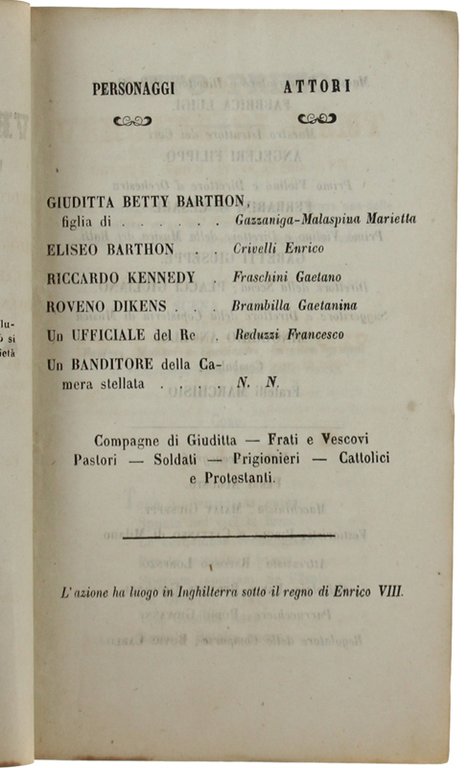 LA VERGINE DI KENT. Dramma lirico in quattro atti . …