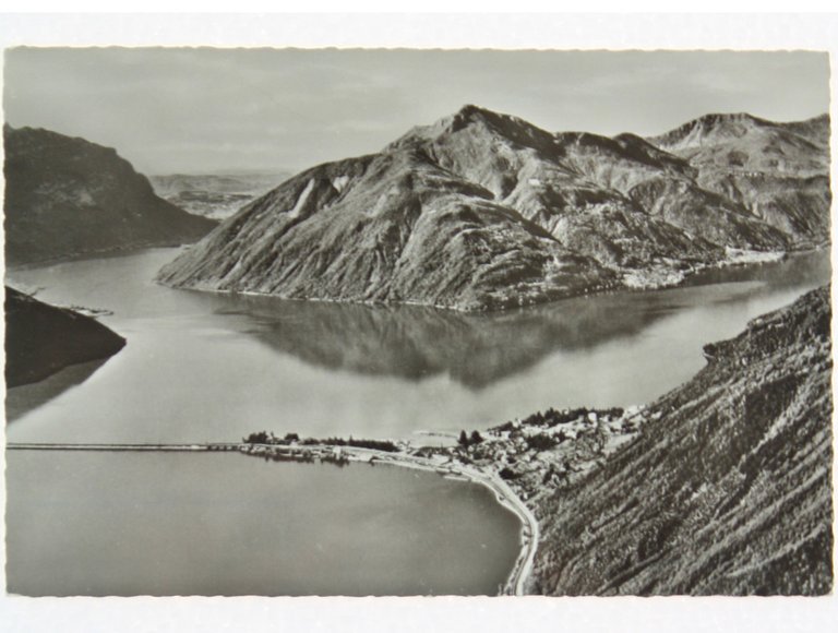 LAGO DI LUGANO E PONTE DI MELIDE. (Cartolina).