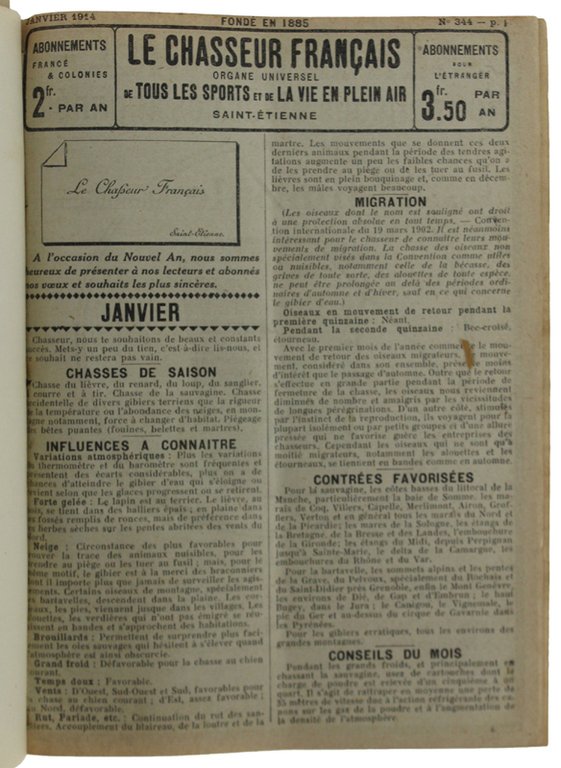 LE CHASSEUR FRANÇAIS. Années complètes 1914 + 1919.