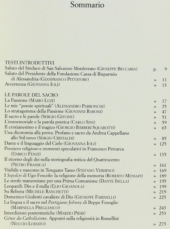 LE PAROLE DEL SACRO. L'esperienza religiosa nella letteratura italiana. Atti …